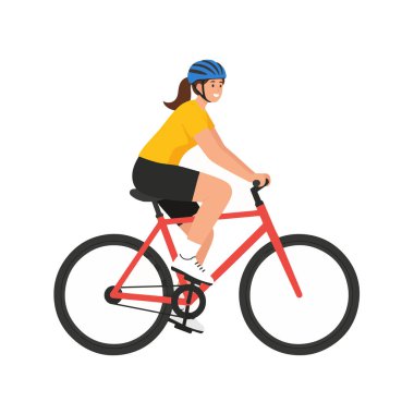 Bisiklete binen kadın düz vektör illüstrasyon