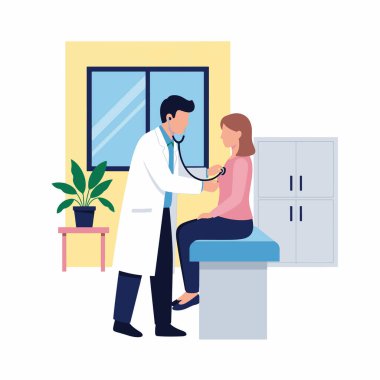 Doktor Hasta Kalp Atışı Düz Vektör İllüstrasyonunu Kontrol Ediyor