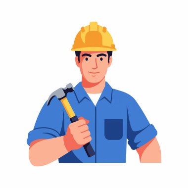 Düz Vektör İllüstrasyonlu İnşaat İşçisi