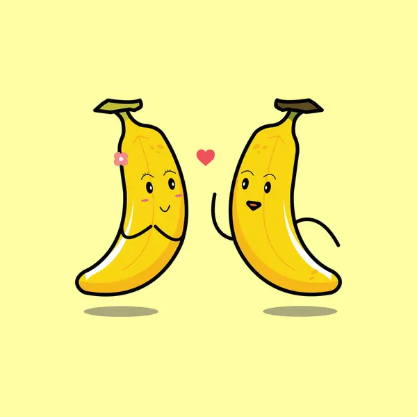 Şirin Çift Muz Karakteri 'nin taklit vektör grafiği komik, sevgi ve sağlıklı