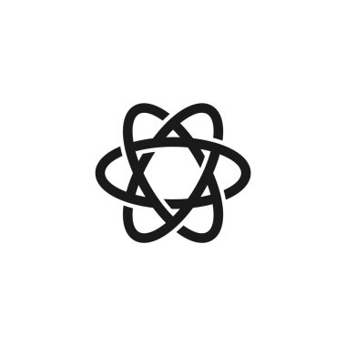 Soyut atom parçacık logosu tasarımı vektör çizimi. Bilim ve teknoloji şirketinin logoları için uygun atom parçacıkları.