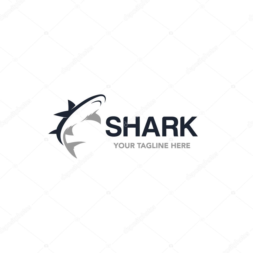 Shark Logo isolated on dark white background. Design shark for logo, Simple and clean flat design of the shark logo template. Suitable for your design need, logo, illustration, animation.