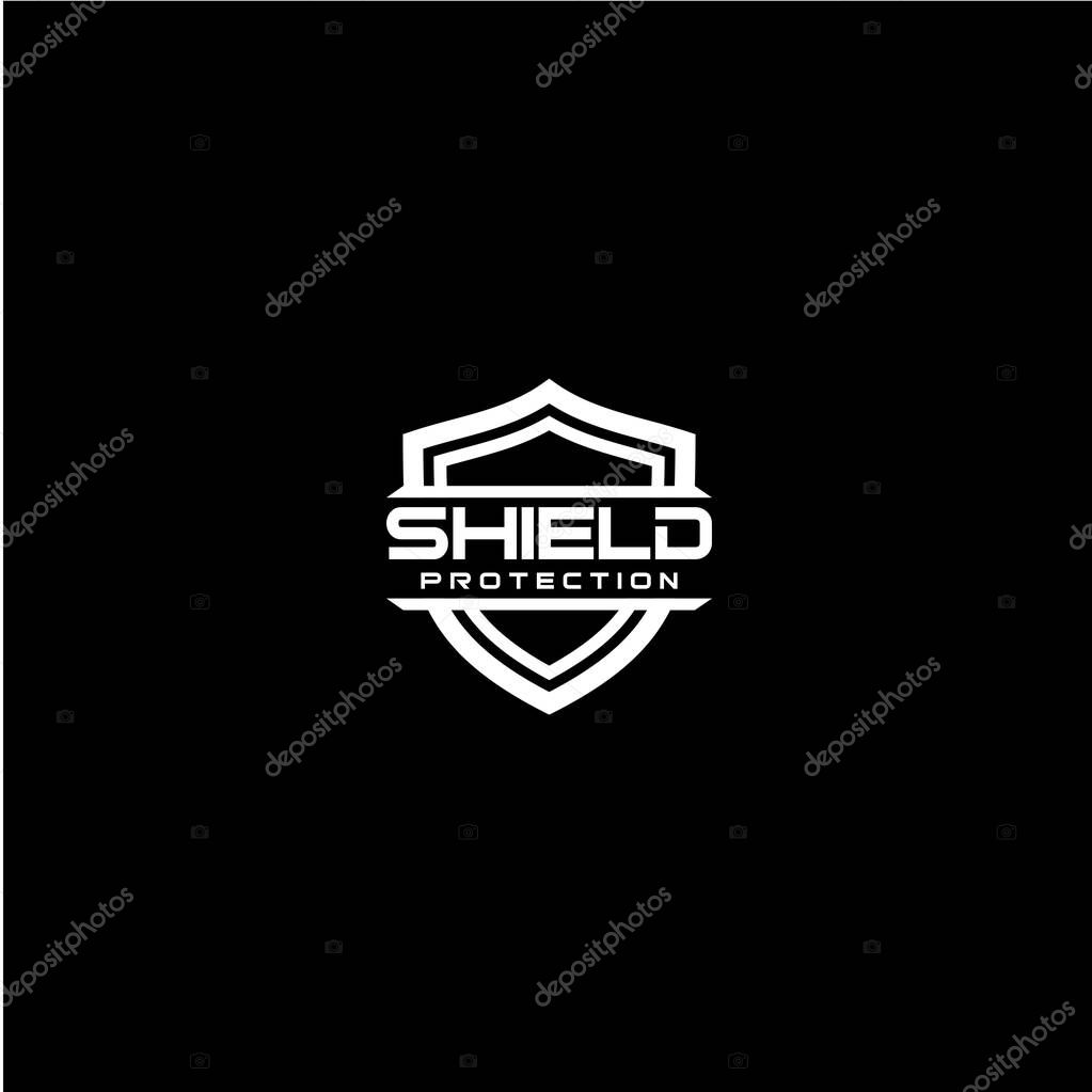 Vector logo shield for security company. Protection symbol on black background. Suitable for your design need, logo, illustration, animation, etc.
