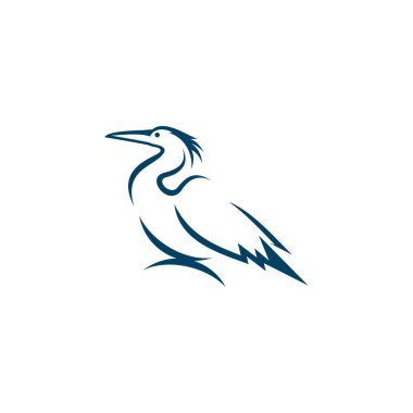 Mavi balıkçıl logosu beyaz arka planda izole edilmiş. Logo için mavi balıkçıl tasarla. Mavi balıkçıl logo şablonunun basit ve temiz tasarımı. Tasarım ihtiyacın, logon, illüstrasyonun, animasyonun için uygun.