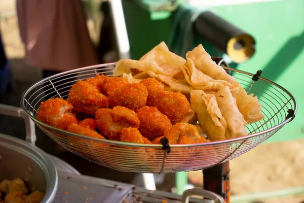 Fried Meatballs Put Oil Filter Indonesian Street Food — Stock Photo, Image