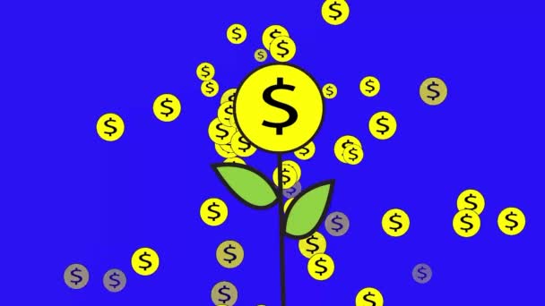 Video Illustration Money Tree Growing Bearing Fruit Money Falling Rain — Stock Video