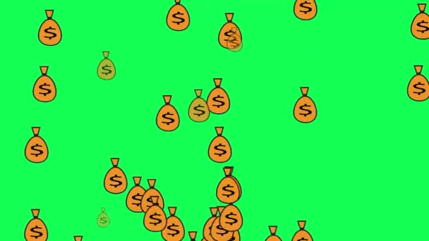 Video Money Bag Falling Rain Green Background Good Profit Illustration — Stock Video