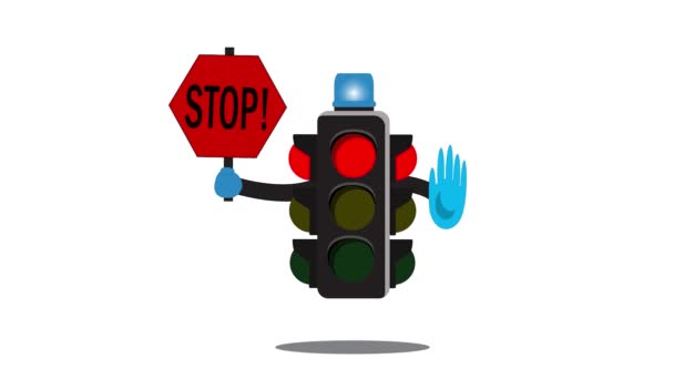 Trafikljusanimeringsvideo Röd Gul Grön Trafiksignal Sluta Vänta Inskription Vit Bakgrund — Stockvideo