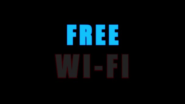 Flashing Video Free Wifi Neon Text Black Background — Stock Video