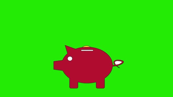 Vídeo Animado Poupança Banco Piggy Tela Verde — Vídeo de Stock