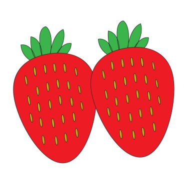 Çilek kırmızısı, beyaz arka plan. Vektör grafik çizimi. Vejetaryen kafe baskıları, posterler, kartlar. Doğal organik tatlı, tatlı, taze meyveler.