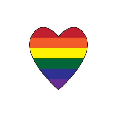 Lezbiyen, gey, biseksüel ve transseksüel çift aşk kavramını da içeren beyaz arka planda LGBTQ gurur bayrağı ya da Gökkuşağı gurur bayrağı renginde kalp deseni