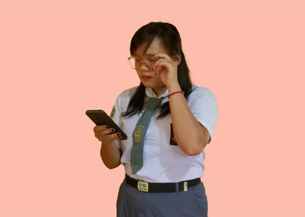 Siswa Sma Sekolah Menengah Atas High School Student Indonesia Wearing — Stock Photo, Image