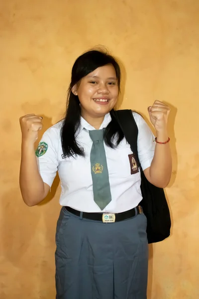 Indonesische High School Mädchen Sind Bereit Wieder Zur Schule Gehen — Stockfoto