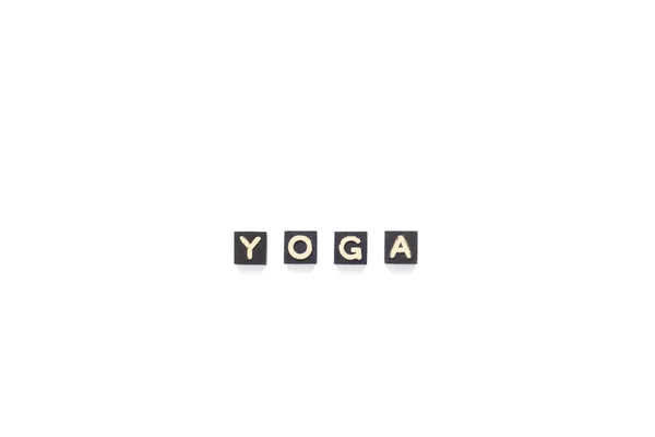 Top Vista Flatlay Yoga Palavra Feita Letras Scrabble Preto Branco — Fotografia de Stock