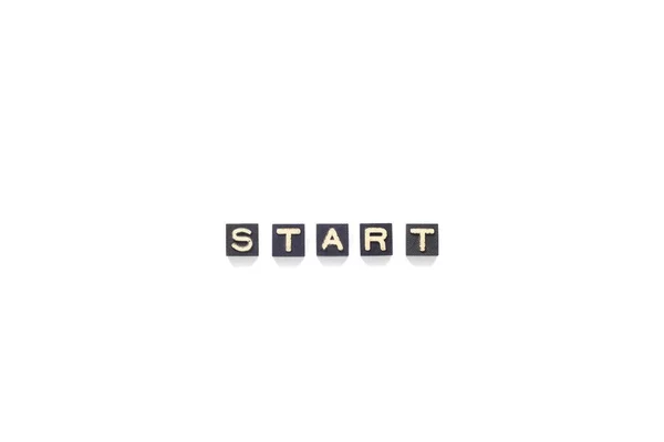 Flatlay Start Word Made Vintage Black White Scrabble Letters White — Stock Photo, Image