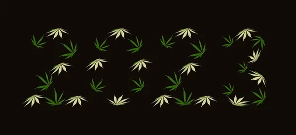 Number 2023 Made Hemp Leaves Marijuana New Year Celebration Concept — Stock Photo, Image