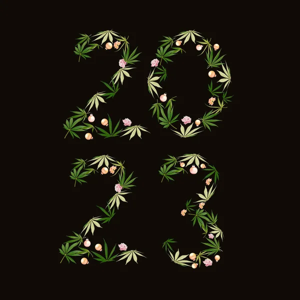 Number 2023 Made Hemp Leaves Marijuana Christmas Baubles Roses New — Stock Photo, Image