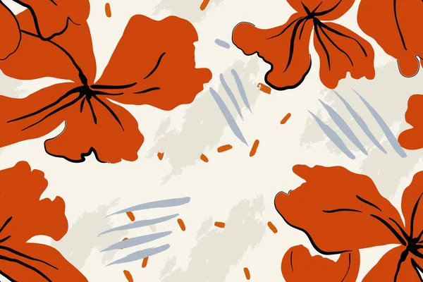 Hibiscus Шаблон Красный Цветок Летом Печать Алоха Гавайи Органический Дизайн — стоковый вектор