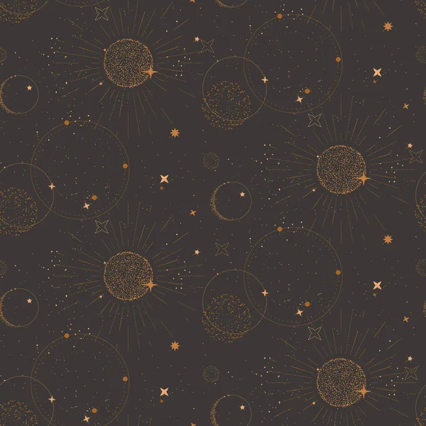 宇宙錬金術宇宙背景三日月の天体占星術のシームレスなパターン 恒星星座 ロイヤリティフリーのストックイラスト
