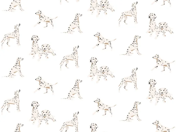 ダルマチアのシームレスなパターン白い斑点のある毛皮 面白い漫画のダルマチアの犬の品種 ペットの背景 動物の子犬のデザイン ストックベクター