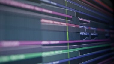 Müzik sekansçısı - playhead müzik parçası boyunca hareket eder. Bilgisayar ve ekranda müzik oluşturma süreci