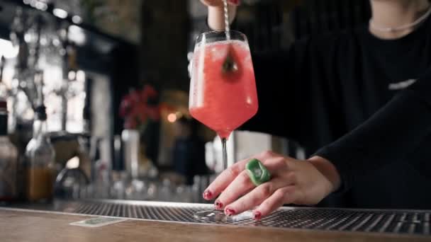 Cocktail Aperol Sur Comptoir Bar Dans Restaurant Attendant Serveur Client — Video
