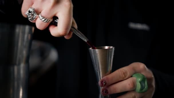 Yakın Plan Bir Restoranda Karıştırıcı Kullanarak Kokteyl Hazırlama Süreci — Stok video