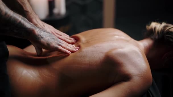 Relaxing Hand Massage Professional Masseur Kneads Hands Client — Stock Video