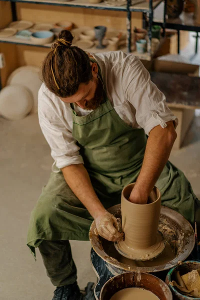 Laboratorio Ceramica Vasaio Lavora Con Argilla Utensili Ceramica Ruota Del — Foto Stock