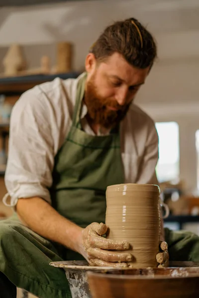 Laboratorio Ceramica Vasaio Lavora Con Argilla Utensili Ceramica Ruota Del — Foto Stock