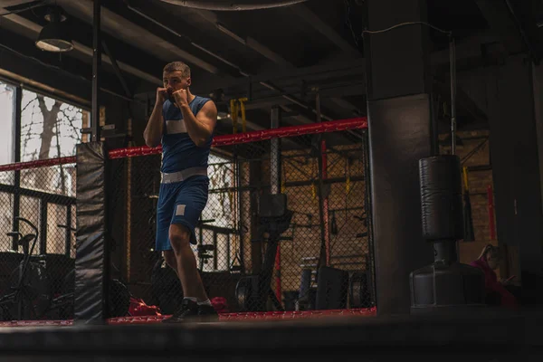 Boxer Gym Who Fights Shadow Practices Punches — Stock Photo, Image