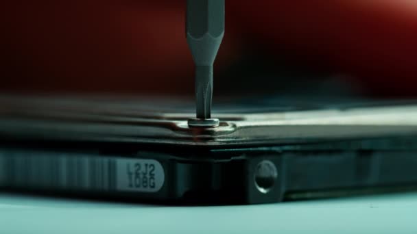 Repairman Tightens Hard Disk Screw Screwdriver Repairman Installs New Processor — Stock Video