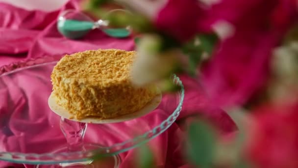 Kue Napoleon Puff Yang Baru Dibuat Dan Lezat Pada Kios — Stok Video