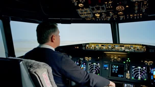 Vzlet Moderního Osobního Letadla Letišti Pohled Zepředu Předního Skla Pilotní — Stock video