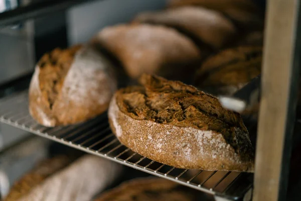 Fırın taze ve güzel kokulu ekmek, el yapımı un ürünlerinin raflarında yatıyor.