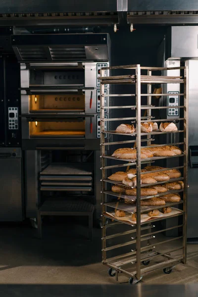 Fırın Taze Aromatik Ekmek Yapımı Ürünlerinin Raflarında Yatıyor — Stok fotoğraf