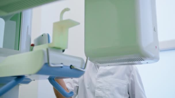 Scanning Dental Jaw Doctor Conducts Procedure Panoramic Radiography Oral Cavity — Stock Video