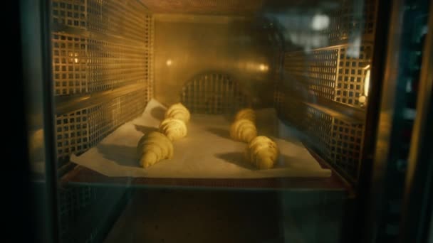 Luscious Rogaliki Pieczone Piekarniku Piekarni Ciasta Francuskie Bułki Mąki Produkcji — Wideo stockowe