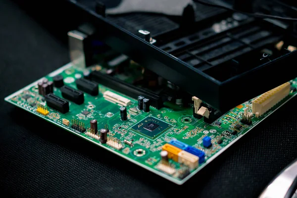 Verde Sistema Electrónico Placa Base Computadora Chip Digital Con Tecnología — Foto de Stock
