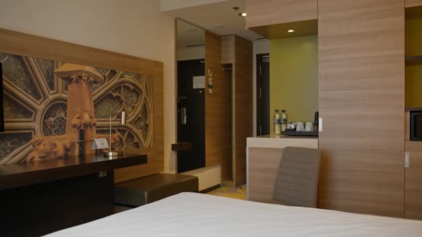 Interior Quarto Hotel Luxo Após Limpeza Limpeza Quarto Descanso Conceito — Vídeo de Stock