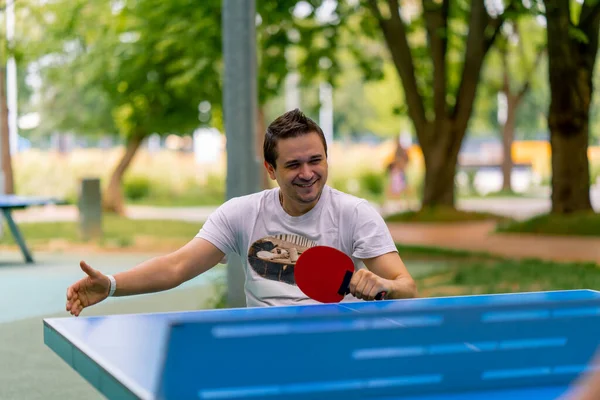 Inclusività Disabile Sedia Rotelle Gioca Ping Pong Parco Cittadino Sullo — Foto Stock