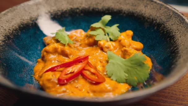 Close Delicious Freshly Prepared Curry Rice Restaurant Beautiful Presentation Dish — Stock Video