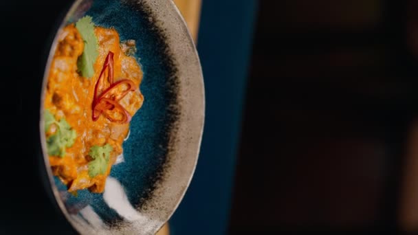 Close Delicious Freshly Prepared Curry Rice Restaurant Beautiful Presentation Dish — Stock Video