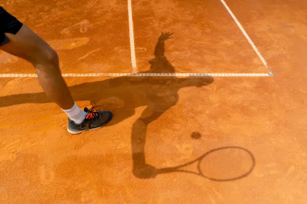 Shadow Tennis Player Coach Open Orange Clay Court Sport Hit — Stock Photo, Image