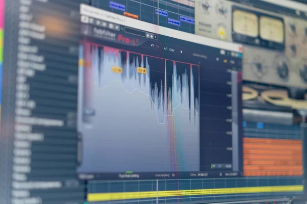 Computer monitor screen of a sound engineer showing audio tracks for mixing a new soundtrack