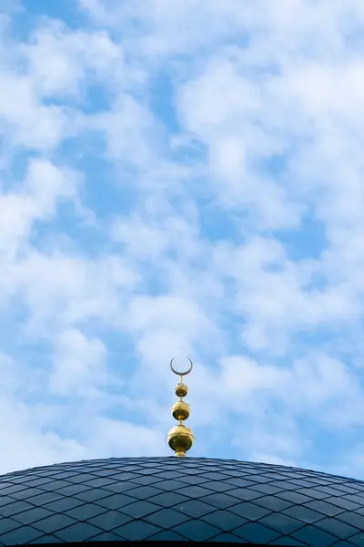 Close Shot Gambiz Dome Crescent Moon Top Muslim Mosque Blue — Stock Photo, Image