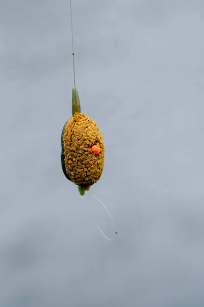 近视捕捞可食饵挂在钩子上的河上自然运动无绳捕捞法 — 图库照片