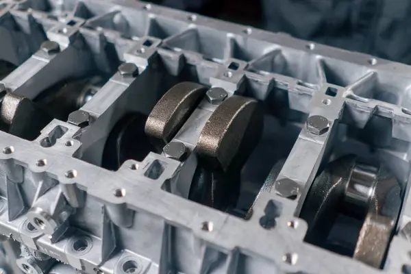 Close Crankshaft Set Pistons Close Desktop Auto Mechanic Spare Parts — Stock Photo, Image