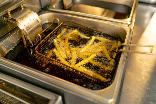 Close Professional Kitchen Frying French Fries Oil Deep Fryer — Stock Photo, Image